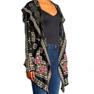 JOHNNY WAS Biya Cherie Embroidered Hooded Cardigan Sweater Small